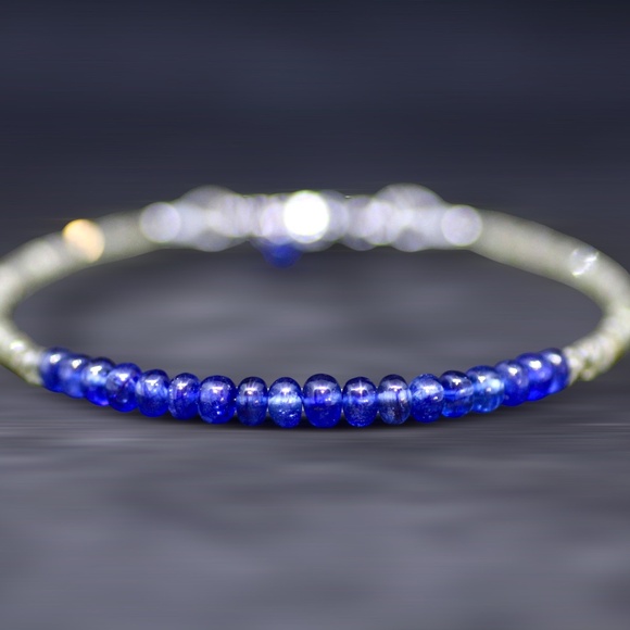 Natural Green and Blue Sapphire Bracelet Solid 14K White Gold 7" - 7.5" - Picture 2 of 5